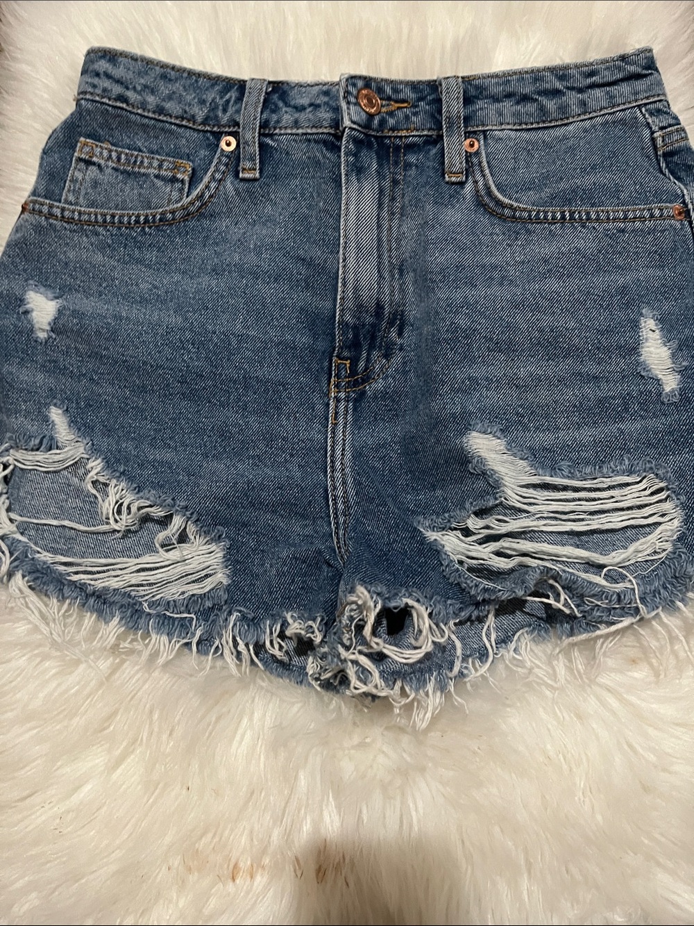 Forever 21 Distressed Dark Blue Denim Cutoff Shorts